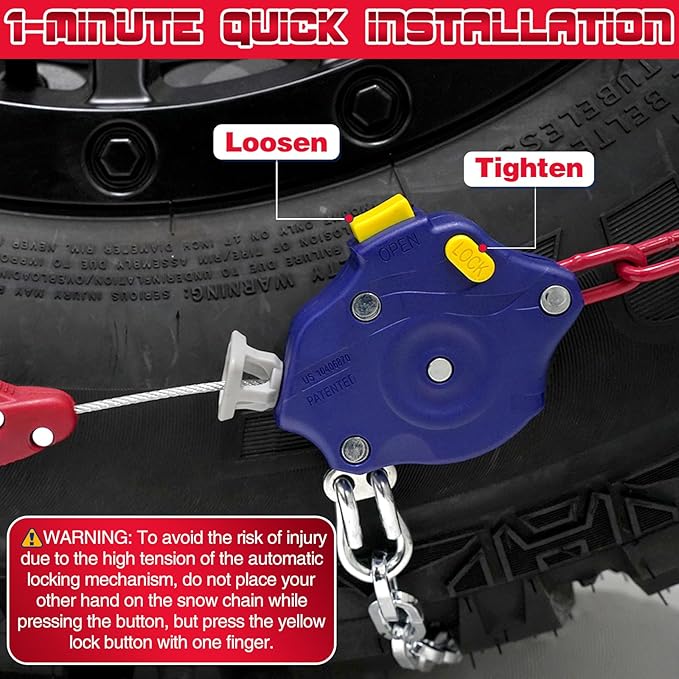 DEDC Auto Lock Snow Tire Chains,1Min Quick,4.5mm Enhance Manganese Steel Heavy Anti Skid Chains for Car Off Road SUV And Pick