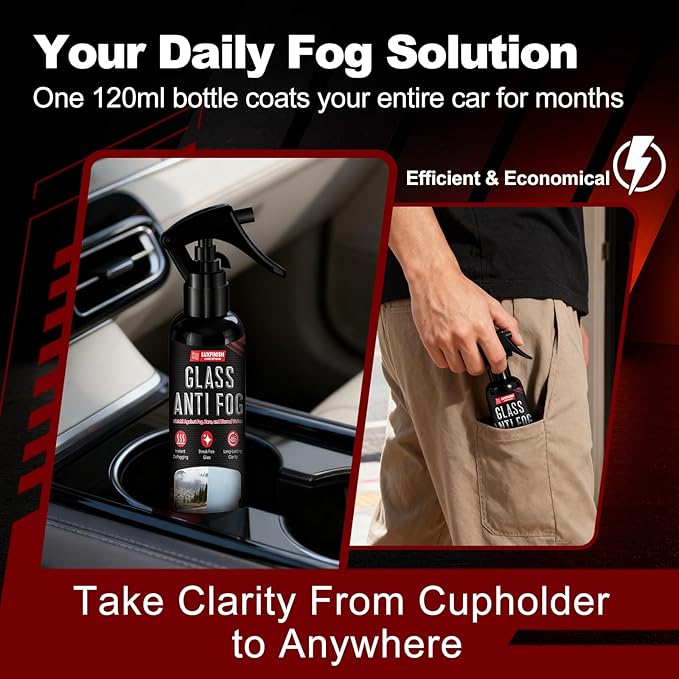 Anti Fog Spray for Glass & Windshield Defogger – 24H Long Lasting Prevention for Car, Mirrors, Windows, Goggles, Shower Door 