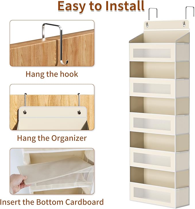 Over The Door Organizer with 5 Large Pockets, Over the Door Storage 10 Side Pocket 44 lb Load Behind Door Storage, Closet Doo