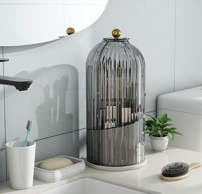 Dustproof Toothbrush Holders with Cover, Rotating Electric Toothbrush and Toothpaste Holder for Bathroom Countertop, 3 Slots 