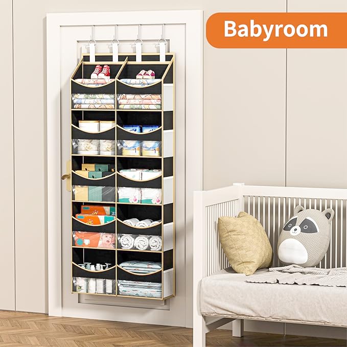 Aokeyee 5 Tiers Over the Door Storage Organizer, Behind Door Storage for Baby Nursery, 80lb Capacity Door Hanging Organizer w