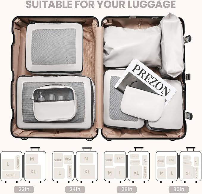 Mesh Packing Cubes for Travel, Durable Luggage Organizer with Sturdy Material and Double Zippers, Comprehensive Set for Trave