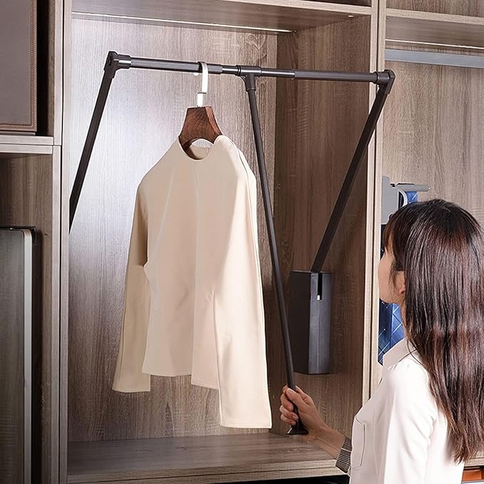 Sliding Wardrobe Closet Rod - Pull Down Hanging Rail For Wardrobe, Adjustable Hanging Lift Clothes Rails, Extendable Clothes 