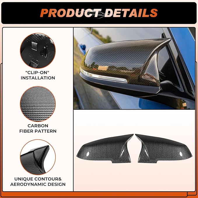 ACLONG Carbon Fiber Mirror Cover Caps Rearview Side Mirror Covers Compatible with BMW F20 F21 F22 F30 F31 F32 F36 F87 E84 GT 3GT X1 M2 M3-1Pair