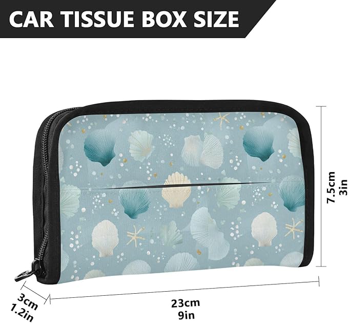 Car Tissue Holder Car Visor Organizer Tissue Box Holder for Car Sun Visor Organizer with Car Vehicle Accessories Essentials Interior for Women Men Light Blue Seashell Starfish Pearl
