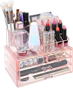 Ikee Design Pink Jewelry & Cosmetic Storage Display Boxes Two Pieces Set, Pink Cosmetic Jewelry Organizer Makeup Holder, Orga
