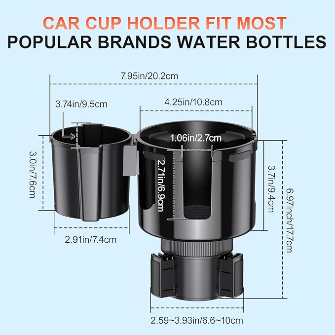 2-in-1 Car Cup Holder Expander, Upgraded Cup Adapter for Car with Offset Option,Phone Holder - Adjustable Base,Versatile Car 