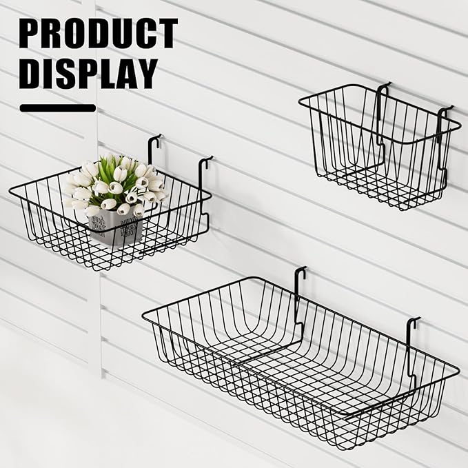 11.8" L x 5.9" D x 5.9"H - 6 pcs Black Wire Baskets for GridWall and SlatWall - Merchandiser Baskets,Grid wall Shelves Hangin