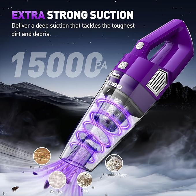 Handheld Vacuum Cordless, 15000PA Powerful Suction Car Vacuum Cleaner Lightweight with Multi Accessories, Hand held Vacuum Cl