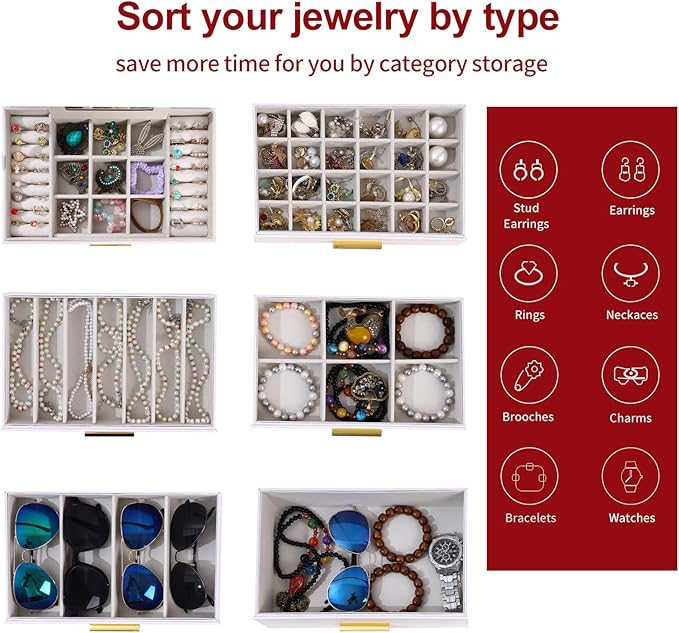 BOOVO Jewelry Boxes for Women, White and Black 6 Layer Large Jewelry Box for Necklace, Bracelet, Earrings, Rings Storage, Jew