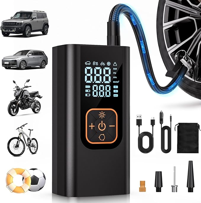 180PSI Tire Inflator Portable Air Compressor, 6X Faster Air Pump for Car Tires with Digital Pressure Gauge, 12V DC Adapter, LED Light, Portable Tire Inflator for Car, Motorcycle, Bike, Balls
