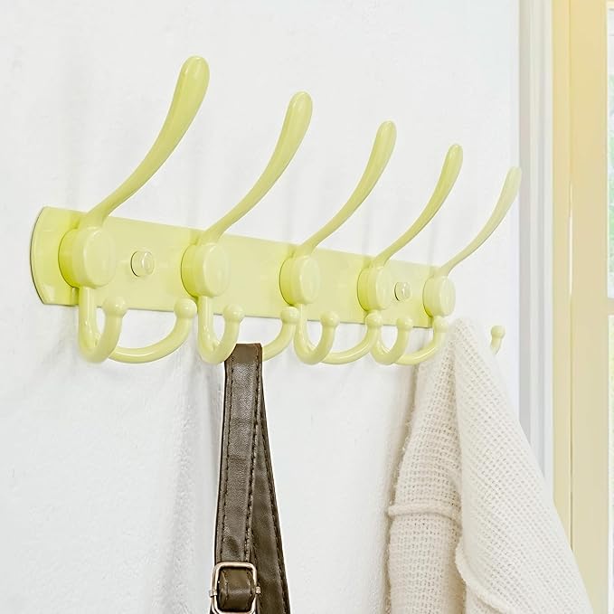 Dseap Coat Rack Wall Mounted - 5 Tri Hooks, Heavy Duty, Stainless Steel, Metal Coat Hook Rail for Coat Hat Towel Purse Robes 