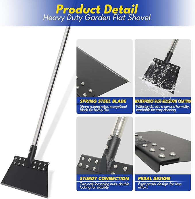 Ice Scraper for Driveway 65in Garden Flat Shovel Ice Chopper Heavy Duty Multi Weeding Shovel with 11in Spring Steel Blade Floor Scraper for Ice, Snow, Weed，Dirty, Moss, Driveway, Lawn Edging
