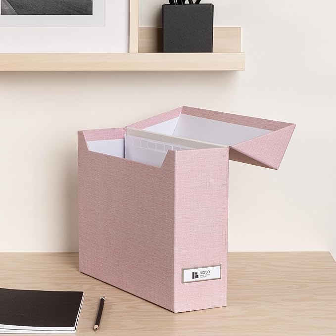 Bigso Lovisa Fiberboard Label Frame 12 File Storage Box - Paperwork Storage Box with Metal Label Holder - Durable Document Or