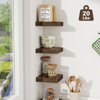 Fun Memories Small Floating Shelves for Wall - 8 Inch Square Wall Shelves with Invisible Brackets, Rustic Brown Shelves for B
