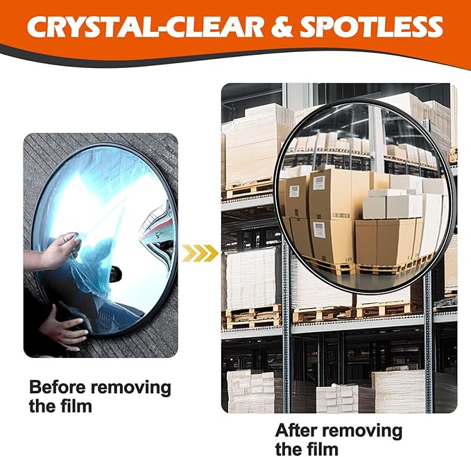 Wall Mounted Convex Mirror Wide Angle - Safety Blind Spot Mirror for Garage Driveway Warehouse Parking Lot, Traffic Security Surveillance, 360° Visibility (24" Black)