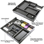 TACOBRO Center Console Organizer Compatible with 2014-2017 2018 2019 2020 2021 Tundra Accessories, Crewmax Interior Armrest Underseat Storage Box- Full-coverage Insert Tray, Black Trim