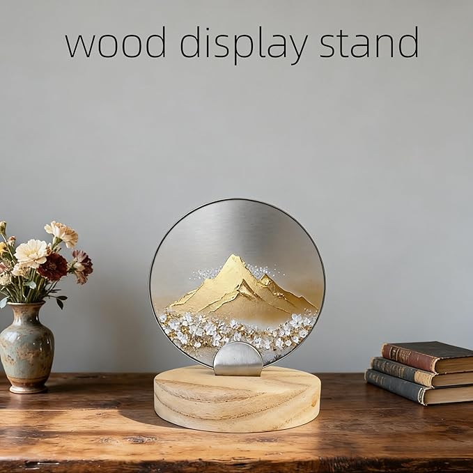 4 Pcs Premium Wood Adjustable Stained Glass Display Stands Tabletop Easels, Book Display Holder for Tile, Album, CD, Magazine, Postcard, Picture, Plate, Artworks, Phone, Tablet, Photos, Decor, Card (4, yellow-round)