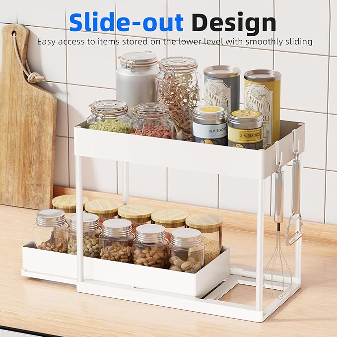 Simple Trending Under Sink Organizer 2 Pack, Sink Pull-Out Sliding Storage Cabinet, 2-Tier Under Shelf Organizer for Kitchen 