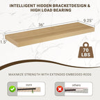 36 Inch Floating Shelves, 3D Textured Wood Grain, 36"x9.25"x1.5" Inch Deep Floating Shelves for Wall, Wooden Shelves for Bath