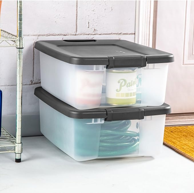 Sterilite 12-Pack ShelfTote, Clear Plastic Storage Bins with Lids, 25 Quart, Gray - Stackable Organizing Container Boxes for 