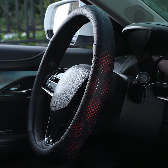 Yangday Leather Steering Wheel Cover for Toyota RAV4 Corolla Camry Highlander, 14.5-15 inches Car Steering Wheel Cover with N