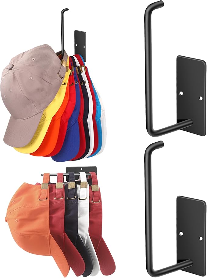 Hat Racks for Baseball Caps 2 Pack, Stainless Steel Adhesive Hat Hanger Hooks Holder for Wall, Multi-Purpose Strong Hook Orga