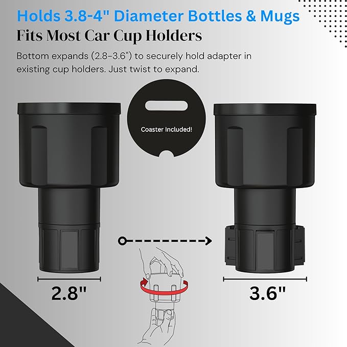 Swigzy Extra Wide Car Cup Holder Expander - Made for Yeti 14oz & 46oz Rambler, Hydro Flask 24oz Mug, RTIC 36oz Bottles - Adap