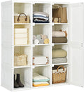 Tangkula Portable Closet Wardrobe, Foldable Clothes Organizer with Cubby Storage, Hanging Rods, Easy Assemble Clothing Storag