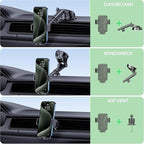 Universal Car Phone Mount Holder - [Military-Grade Suction Cup & Secure Clip] 3-in-1 Windshield, Dashboard, Air Vent Car Phone Mount Compatible with All iPhone & Smartphones