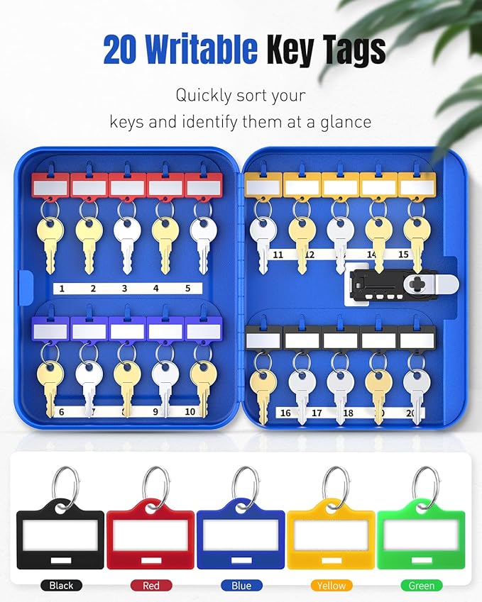 Uniclife 20 Keys Key Lock Box with Code, Wall Mount Lock Box for Keys with Code, Key Organizer with Tags, Key Cabinet, Key St