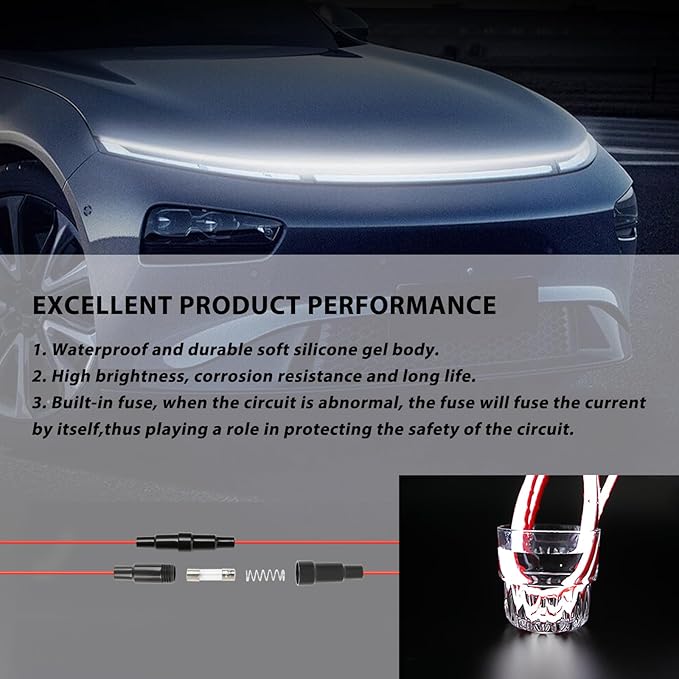 Car Hood Light Strip Exterior, 94.5 Inch DRL LED Strip Lights Waterproof IP68 Scan Start-up + White Light,Compatible with GMC Sierra 1500 2500 Chevy Silverado 1500 2500 Dodge Ram 1500