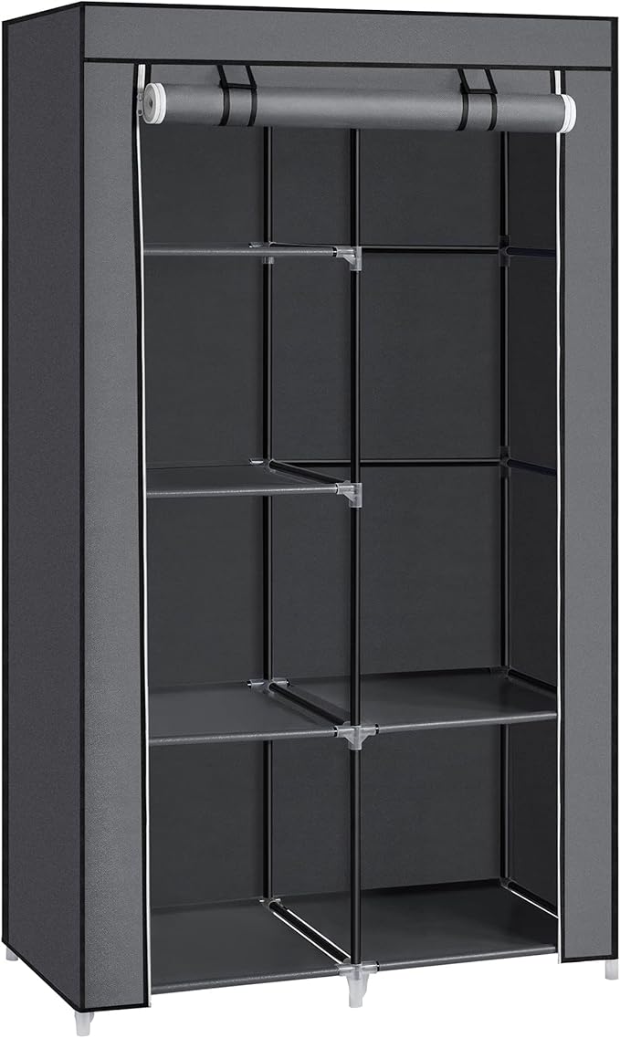 SONGMICS Portable Closet, Fabric Wardrobe, Clothes Rack with Shelves, Pockets, Large Capacity, 1 Hanging Rod, 34.6 x 17.7 x 6