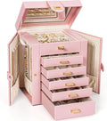 AKOZLIN Large Jewelry Box Organizer Functional with Big Mirror, Leather Jewelry Storage Case for Women Girls Ring Necklace Ea