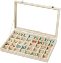 Frebeauty 40 Grid Jewelry Tray,Adjustable Earring Holder Organizer with Glass Lid,Velvet Drawer Jewelry Organizer for Rings,S