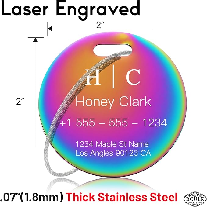 Stainless Luggage Tags for Suitcases 4 Pack: Metal Personalized Luggage Tags for Backpacks & Bags with Customizable Texts (Ra