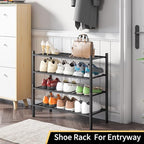 4-Tier Bamboo Shoe Rack for Entryway, Stackable | Heavy Duty | Multi-Function, Free Standing Shoe Racks for Bedroom Hallway C