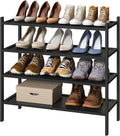 kiplant Shoe Rack for Entryway, Black Bamboo Shoe Rack 4-Tier, Stackable Shoe Organizer for Hallway Closet, Free Standing Sho