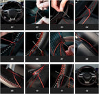 AUTOXBERT Sports Style Hand Sew Steering Wheel Cover Microfiber Leather Car Auto Steering Wheel Cover Stitch on Wrap for Cars