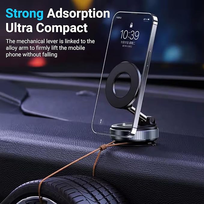 2026 new Upgraded Vacuum Magnetic Car Phone Holder 360° Reinforced Ultra Suction Cup Phone Mount for MagSafe Cell Phone Holders for Your Car/Phone Stand for iPhone, Samsung, All Smartphones