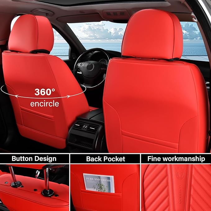 Coverado Car Seat Covers Front Seats, Red Seat Cover for Cars, Waterproof Leather Seat Covers, Front Car Seat Covers Car Seat