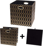 Posprica Storage Bins, Storage Cubes,13×13 Fabric Drawers Organizer Basket Boxes Containers (13×13×13/4pcs, Black/gold geomet