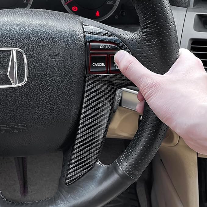 Carbon Fiber Style Steering Wheel Trim Cover Frame ABS Decal Interior Moulding AccessoriesFit for Honda Accord 2008 2009 2010 2011 2012 (Button on The Left Side)