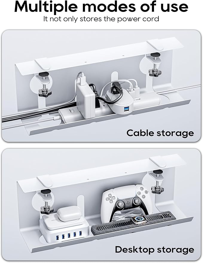 NODOCA No Drill Under Desk Cable Management Tray, 17'' Wire Management, Punch-Free Clamp on, Metal Cable Tray, Wire Organizer