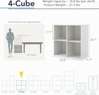 Homes: Inside + Out Apexa 4-Cube Storage Organizer Shelves, Stackable Wood Bookcase Fits Cubby Bins for Organization, Dorm Te