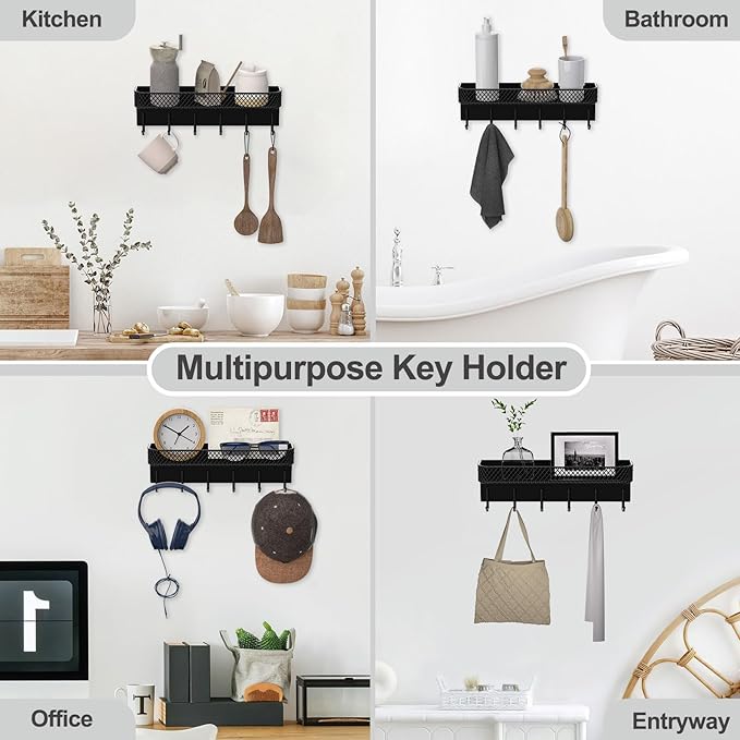 Lwenki Key Holder for Wall – Decorative Stainless Steel Key Hanger with 6 Hooks for Hats, Bags, Leashes – Mail Holder Key Rac