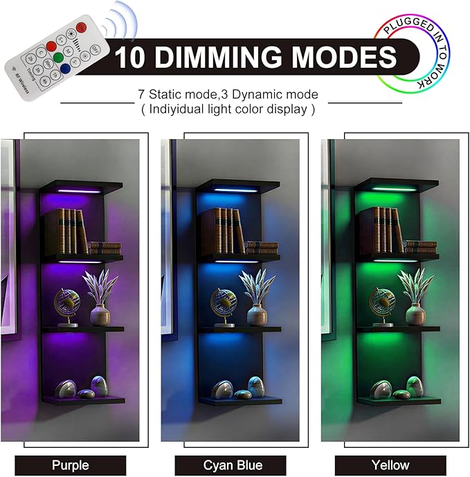 4-Tier Wall Shelf Unit with RGB Lights, Floating Lack Shelf for Home Decor, Wall Mounted Vertical Display Shelf for Bedroom L