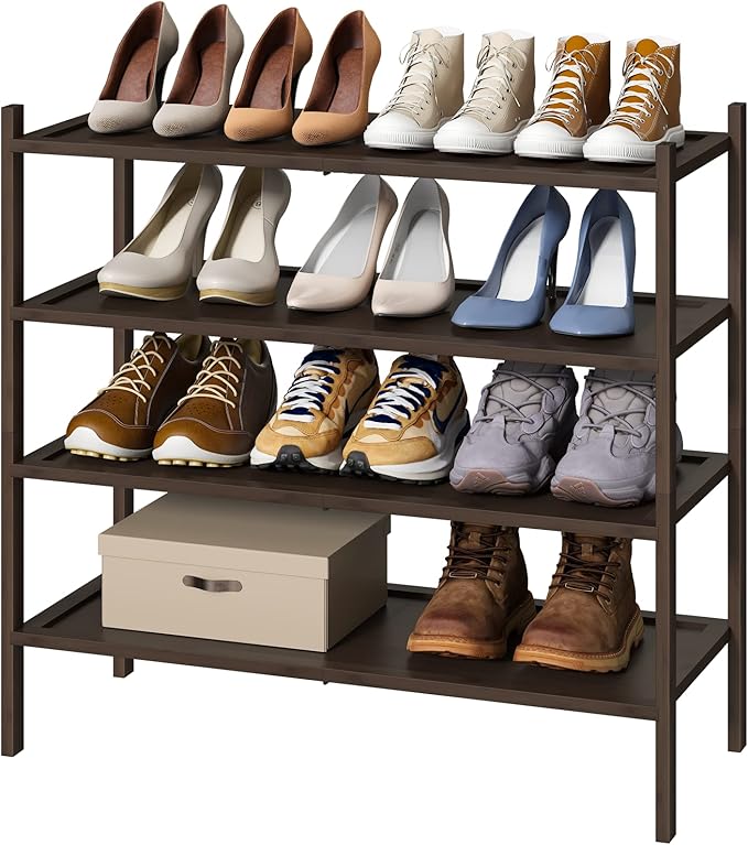 kiplant Shoe Rack for Entryway, Bamboo Wood Shoe Rack 4-Tier, Stackable Shoe Organizer for Closet, Free Standing Shoe Racks f