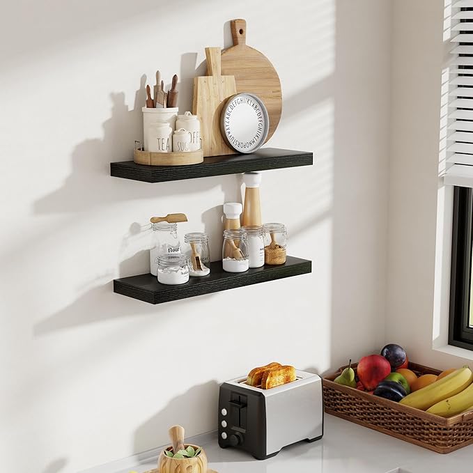 24 Inch Floating Shelves, 8 Inch Deep Floating Shelves for Wall, Hanging Shelf with Invisible Brackets, Deep Shelves for Bath