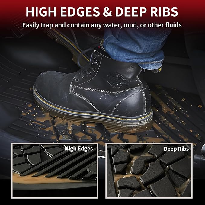 LASFIT Floor Mats for Jeep Grand Cherokee 2013-2015, for Dodge Durango 2013-2015 (Not for 6-seat), All Weather TPE Custom Fit Car Mats Floor Liners 1st & 2nd Row, Black